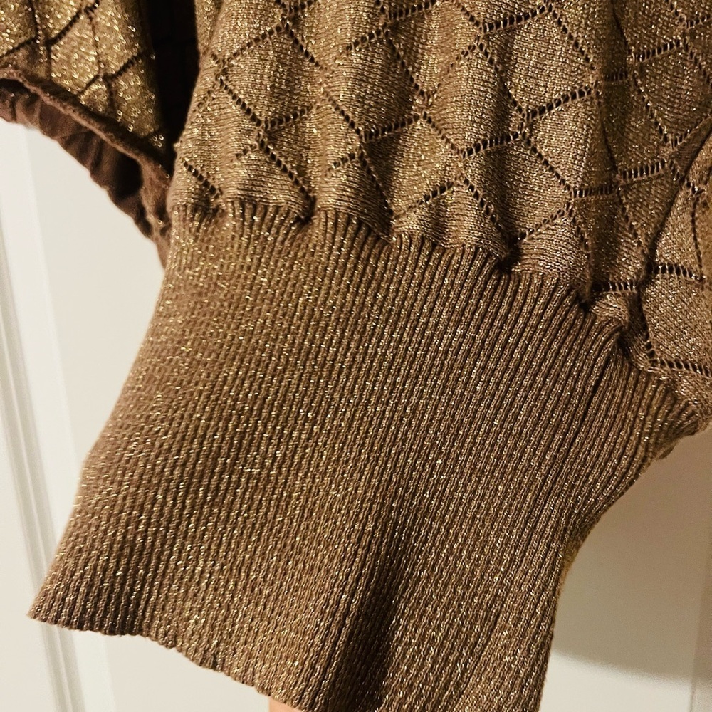 Elegant Gold with Metallic Specks Knit Poncho Sweater - Picture 3 of 7